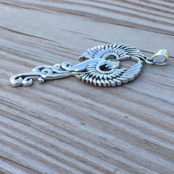 Large Phoenix Rising Pendant solid .925 Sterling Silver Peter Stone Fire Bird - Picture 7 of 10